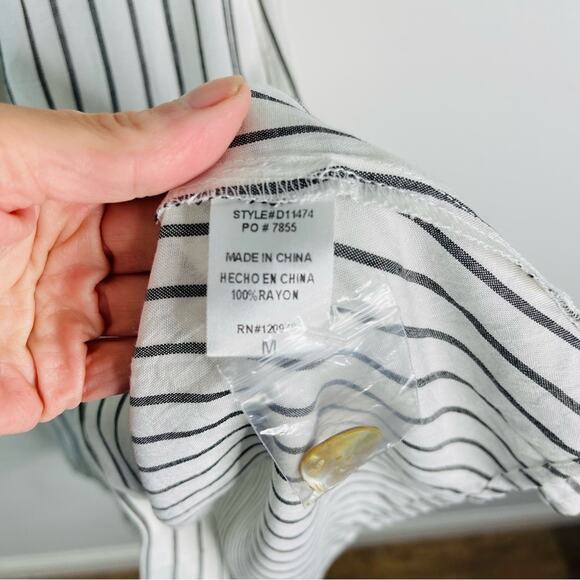 NEW Entro white grey striped coastal tie button midi maxi dress medium - Picture 8 of 8